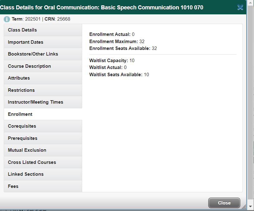 Class Details panel enrollment tab